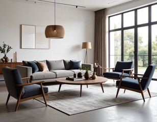 Home furniture. Interior decor. Office room design. Cozy apartment. Soft sofa.