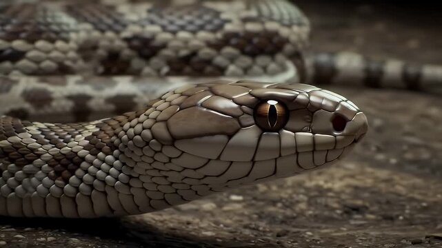 Detailed Portrait of Eastern Hognose Snake (Heterodon platirhinos) Resting on Brown Rock Showing Beautiful Scaled Pattern on Skin with Neutral Earth Tone Color Palette in Natural Habitat a Close Up