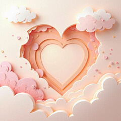 Abstract Paper Cut Clouds with Heart &ndash; Romantic Layered Pastel Design