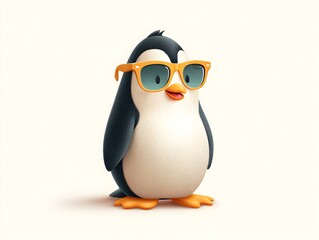 Obraz premium A cute penguin cartoon character happily poses wea fashionable orange sunglasses against a bright background.