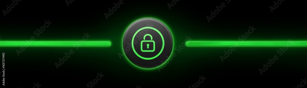 Poster abstract futuristic green light beam glowing brightly on a dark black background creating minimalist