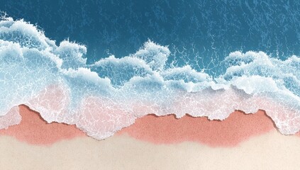 Obraz premium Overhead view of a beach with waves crashing on a pinkish sand shore