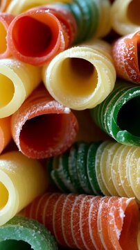 selective focus  smooth paccheri tubes stacked together