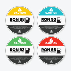 Caution Fuel Type Sticker – RON 88, 90, 92, 98 for Vehicle Gas Cap


