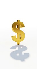 Golden dollar sign with intricate details casting a soft shadow below