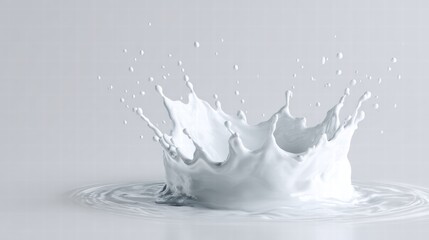 Splash of White Liquid Creating Ripples on Gray Background Surface