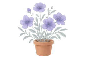 Fototapeta premium Delicate lavender flowers blooming in a terracotta pot, creating a tranquil and natural scene on a transparent background