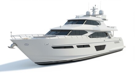 Naklejka premium Luxury White Yacht Isolated on White Background Representing Nautical Lifestyle and Wealth with Ample Space for Text or Graphics