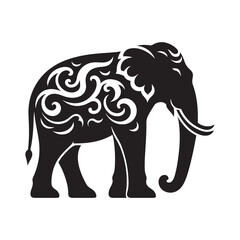 Obraz premium Tribal Asian Elephant Silhouette with Decorative Swirls and Patterned Cutouts Vector SVG for Cricut and Tattoo Art Projects