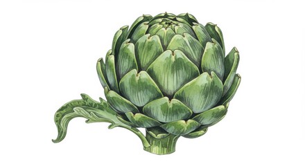 Fototapeta premium Watercolor Artichoke Illustration on White Background Fresh Vegetable Food Healthy Eating Culinary Herb Garden Diet Organic Produce Still Life