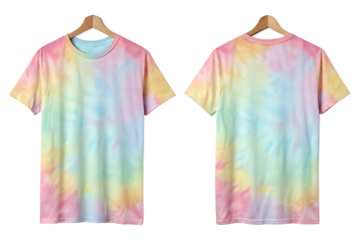 Vibrant tie-dye t-shirt front and back view, perfect for summer fashion and unique apparel designs