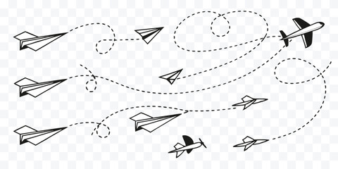 Paper Airplane Flight Paths Creative Background Concept with Dotted Line Trails Symbolizing Journey and Imagination Ideal for Business and Travel Designs