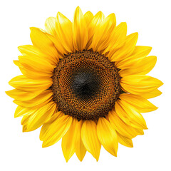 Fototapeta premium Close-up of a sunflower, vibrant yellow petals, dark brown center