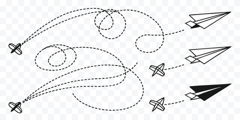 Paper Plane Trajectories Vector Illustration of Flight Paths and Creative Journeys Depicting Freedom and Imagination in Travel Concepts