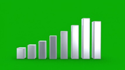 A 3D bar chart showing a positive upward trend of growth and success. Financial data visualization graphic on a green screen background. - Powered by Adobe