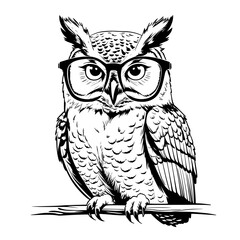 Outline owl wearing glasses illustration
