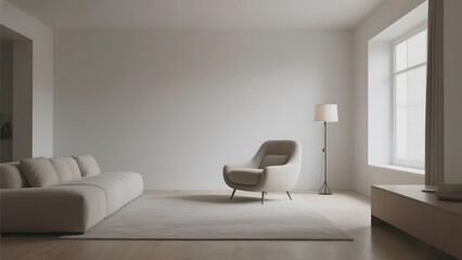 Fototapeta premium Minimalist Living Room with Modern Furniture and Large Window