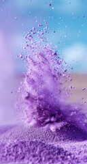 Fototapeta premium Purple powder explosion outdoors, vibrant background, artistic