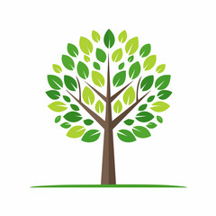 Obraz premium Stylized vector tree with a round crown of vibrant green leaves, a simple flat icon symbolizing nature, growth, and ecology