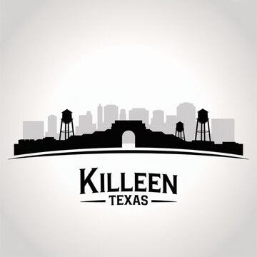 Killeen, Texas Skyline Silhouette - Fort Cavazos and Military Town Vector Illustration