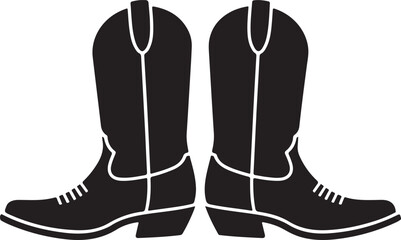 Black Silhouette of Pair of Cowboy Boots Side by Side Isolated on White Background