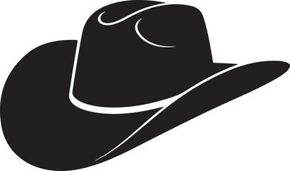 Black Silhouette of Wide Brim Cowboy Hat Isolated on White Background