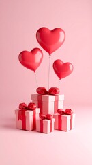 Pink presents with heart balloons