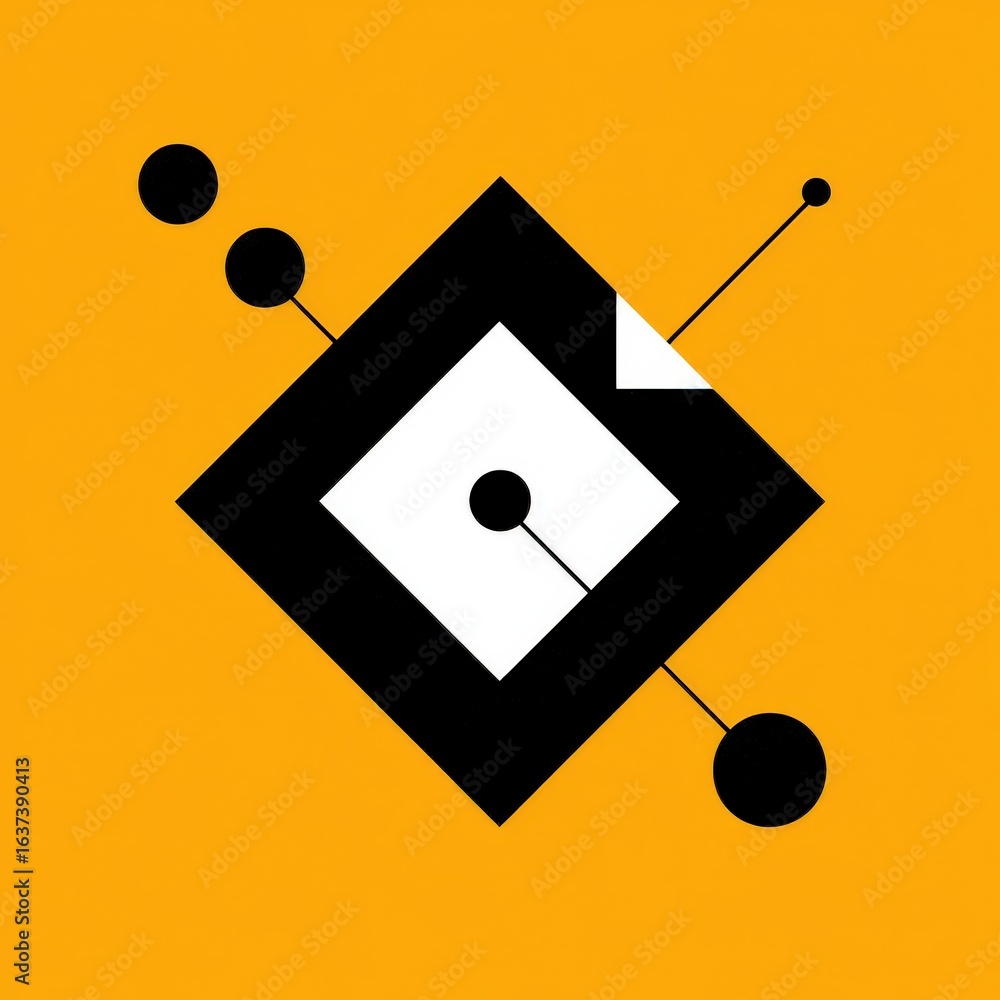 Poster abstract geometric symbol with square and circle on orange background