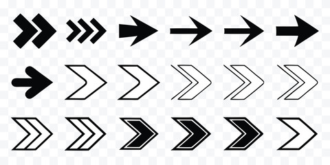 Variety of Arrow Styles and Directions in a Minimalist Graphic Design Displaying Navigation Options and Visual Cues for Design Projects