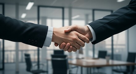 Seal the deal with a professional handshake in modern office, symbolizing trust and collaboration
