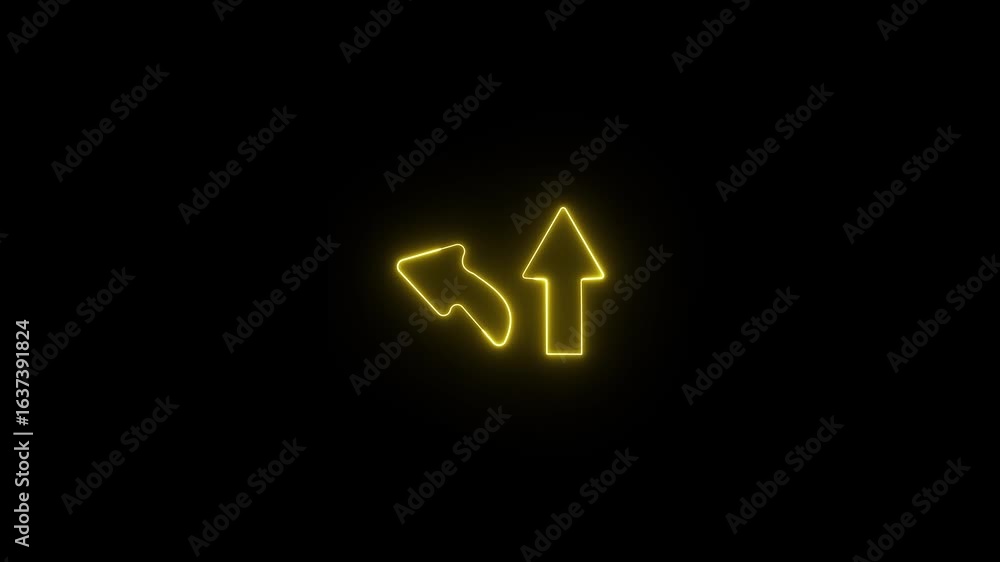 Poster left and up direction neon arrow sign animation. arrow points to left and up.