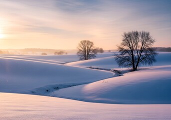 Serene Winter Countryside Dawn