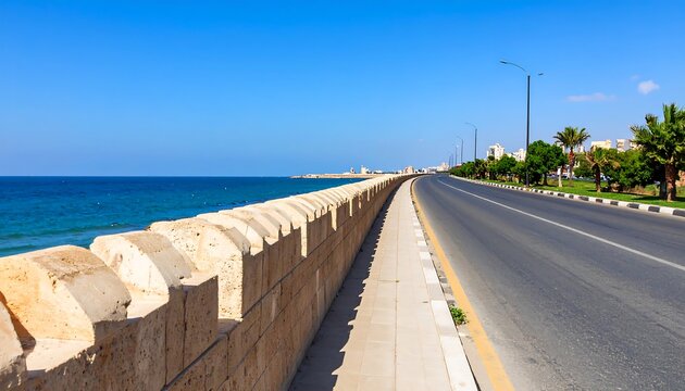 Coastal road with stone wall - Powered by Adobe