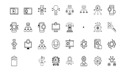 Collection of diverse technological outline icons, digital concept
