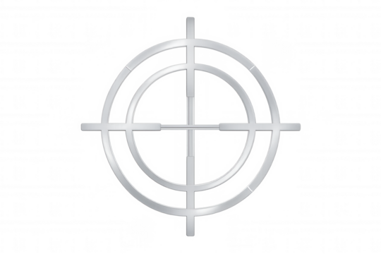 Metallic target crosshairs symbol on a transparent background, representing focus, precision, and achieving goals