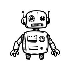 Retro Robot Illustration, Robotic Toy Character on White Background