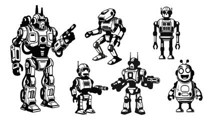 Robots collection illustration monochrome design for creative content