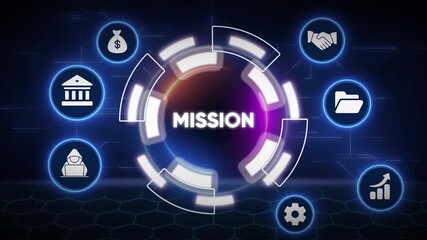 Conceptual depiction of business mission and goals with financial and security icons - Powered by Adobe