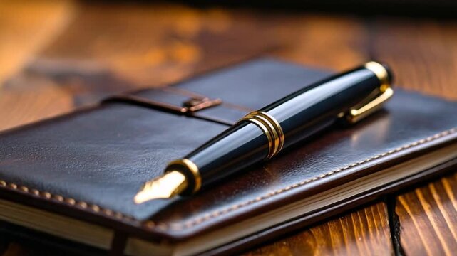 Leather notebook and fountain pen