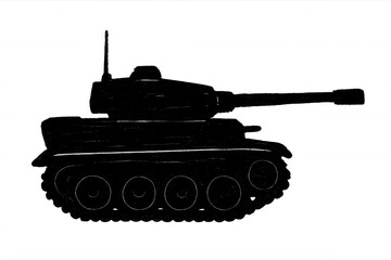 Fototapeta premium Black tank silhouette symbolizing military strength, military vehicle projecting power against transparent backdrop