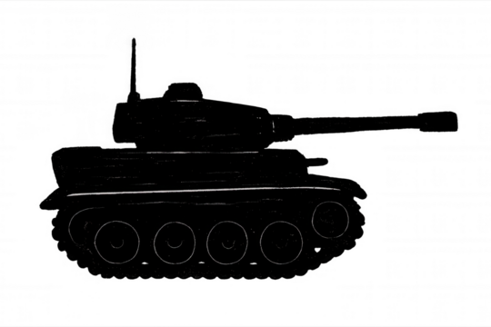 Black tank silhouette symbolizing military strength, military vehicle projecting power against transparent backdrop