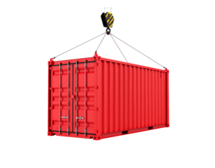 Cargo container being lifted by a crane for shipping; isolated, suitable for packaging mockups
