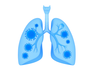 Lungs under attack by viruses on black background, for medical visual aids