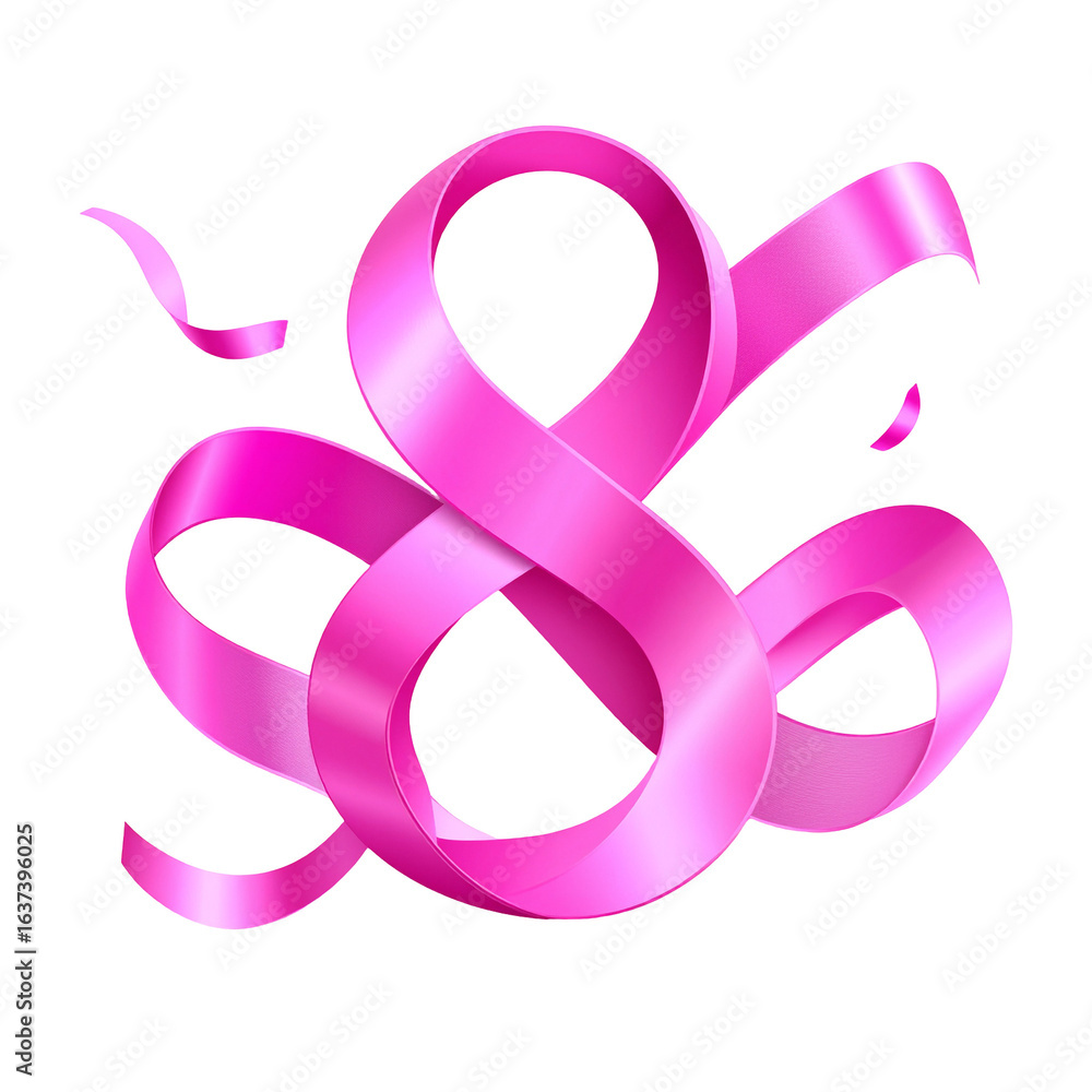 Poster flowing pink ribbon forms an elegant figure eight shape with soft shadows and bright highlights.