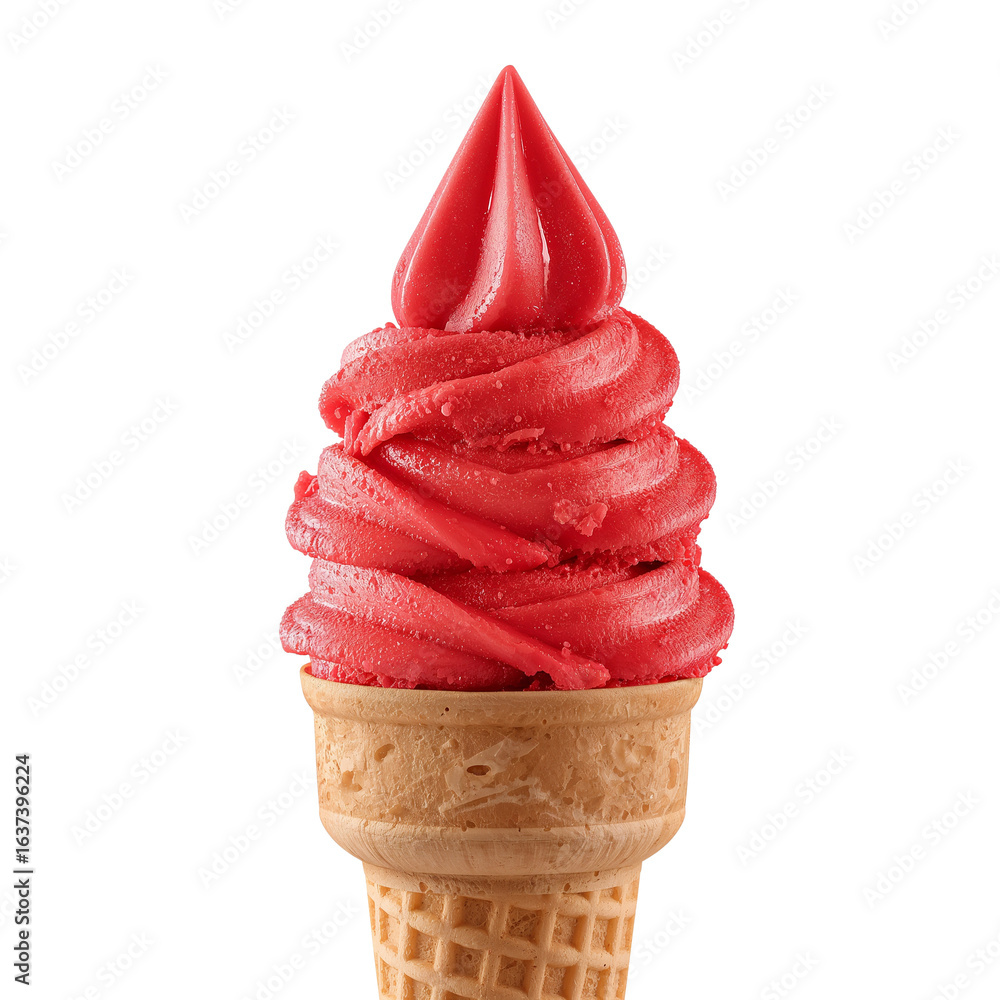 Poster isolated red swirl ice cream treat on a light cone presentation with a transparent background