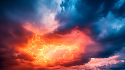Obraz premium Dramatic cloudscapes with vibrant colors at sunset.