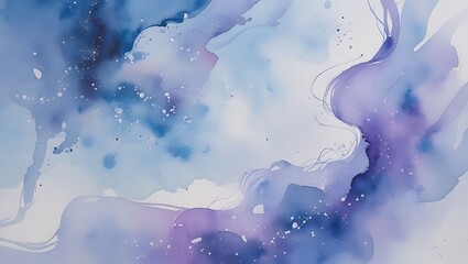 Abstract watercolor painting with flowing shades of blue and purple for backgrounds