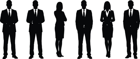 Business professionals silhouette collection, corporate team in formal attire, office workers illustration, leadership concept, teamwork design, executive career success vector art