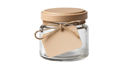 Empty glass jar with a blank tag for a rustic handmade gift or DIY craft