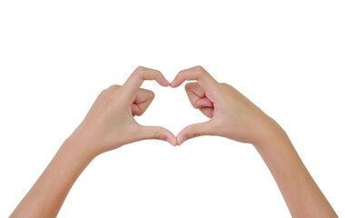Obraz premium Hands making sign heart by fingers isolated on white studio background. Image with Clipping path.